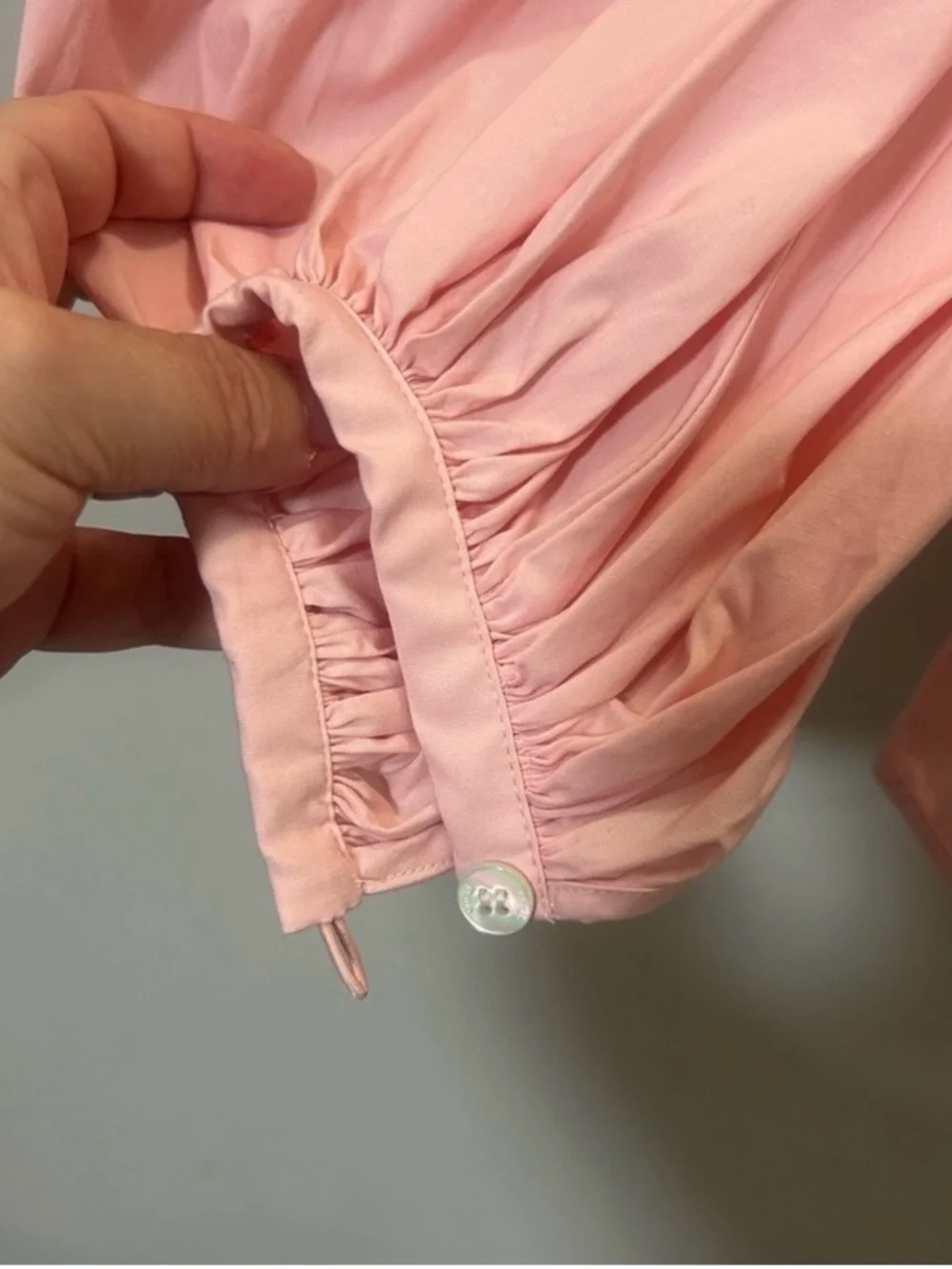 STAUD Pink Luna V-Neck Puff Sleeve Peplum Top